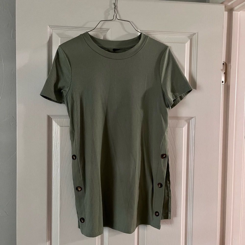 Sage green maternity top.